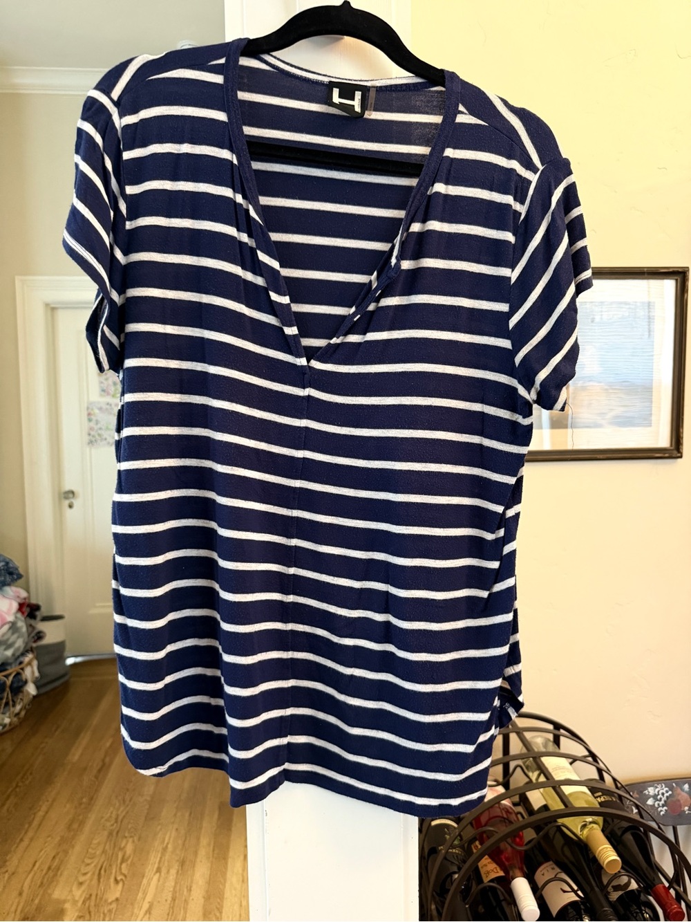 Bordeaux Navy & White Striped V-Neck Tee